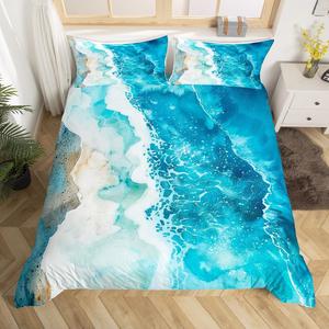 Erosebridal Комплект постельного белья Hawaii Beach с морской тематикой и принтом океанских волн, Blue and White