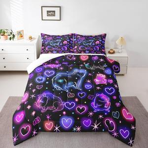 Erosebridal Комплект постельного белья Cute Capybara с принтом капибары и разноцветными звездами, Purple Pink