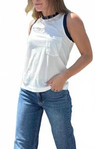 Кремовый/морской топ с контрастной отделкой кармана Bobi