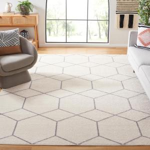 Ковер SAFAVIEH, 275 x 366 см, Tulum Collection, Ivory & Grey, современный геометрический дизайн, не линяет и прост в уходе, идеален для помещений с высокой проходимостью в гостиной, спальне (TUL608B)