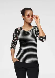 Рубашка KangaROOS с длинными рукавами и модным сочетанием узоров, черный