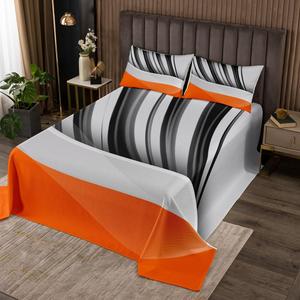 Erosebridal Комплект постельного белья Abstract Geometric с геометрическим принтом в полоску, современный минимализм, серо-оранжевый стеганый, Grey Orange