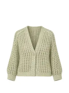 Кардиган с открытой вязкой на пуговицах Iris Von Arnim, зеленый