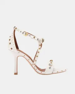 Женские мини-сандалии с бантом и люверсами из кожи с каблуком и заклепками Kurt Geiger, светло-бежевый