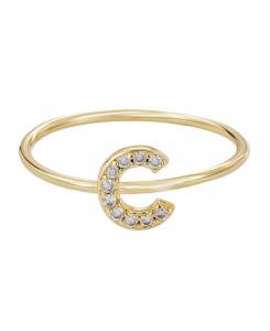 Золотое кольцо с инициалом, украшенное кубическим цирконием, размер 6 ADORNIA, Gold-C