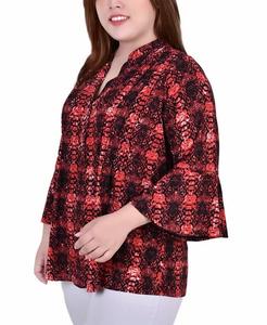 Топ больших размеров с Y-образным вырезом и складками спереди NY Collection, мультиколор