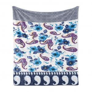 Мягкое фланелевое флисовое одеяло ABAKUHAUS Paisley, акварельная винтажная флора, уютный плюш для использования в помещении и на открытом воздухе, 125 x 175 см, многоцветный лазурный синий