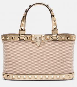 Мини-сумка тоут с кожаной отделкой Rockstud Valentino Garavani, Naturale-Tobacco/Mekong