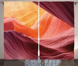Шторы ABAKUHAUS в стиле Американский рустик, Пейзаж Большого каньона, универсальные ленточные шторы для гостиной с петлями и крючками, 280 x 245 см, цвет: фиолетовый и бежевый Abakuhaus