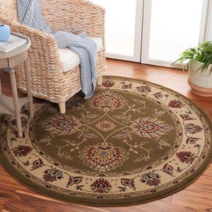 Ковер SAFAVIEH, 161 x 161 см, коллекция Lyndhurst круглый зеленый / ivory LNH555 традиционный восточный без ворса для столовой, прихожей, гостиной, спальни