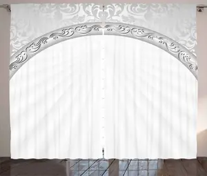 Штора ABAKUHAUS в деревенском стиле с дамасским узором, абстрактные ретро-украшения, присборенная тесьма для спальни с петлями и крючками, 280 x 175 см, бледно-серо-белый цвет Abakuhaus