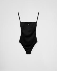 Слитный купальник из интерлоковой трикотажной ткани Prada, черный