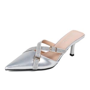 Женские сандалии с закрытым носком, резиновая подошва, металл, износостойкие, серебристые TATAYA, Silver