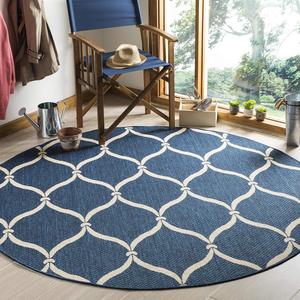 Ковер SAFAVIEH, 201 x 201 см, Courtyard Collection Navy/Beige CY6654 для помещений и улицы, водонепроницаемый, легко чистится, для патио, заднего двора, прихожей