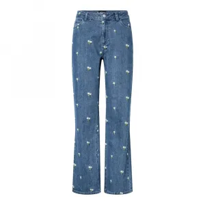 Джинсы Pieces Flora Straight Emb с высокой талией, синий