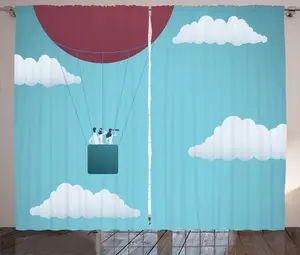 Штора в деревенском стиле ABAKUHAUS Воздушный шар, Люди на облаках, для спальни, присборенная тесьма с петлями и крючками, 280 x 225 см, цвет: сушеная роза, цвет: петролеум Abakuhaus