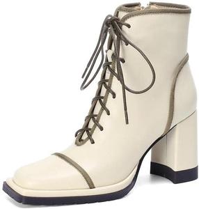 Женские ботильоны TinaCus ручной работы из натуральной кожи с платформой, шнуровкой спереди, боковой молнией, квадратным носком и высоким каблуком-блоком, Beige