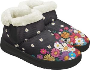 Женские зимние ботинки с искусственным мехом, короткие ботинки до щиколотки, теплые зимние повседневные обувь Fuojuvelie, Hippie Daisy