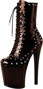 Женские ботильоны FYS с круглым носком, заклепками, на массивном высоком каблуке, короткие, со шнуровкой, сексуальные для вечеринок, танцев и клубов, размеры 4-16 US, Brown
