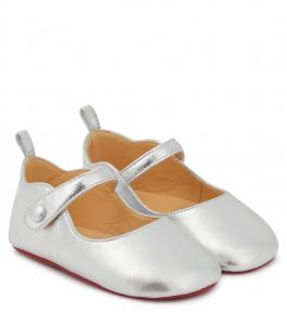 Балетки Baby Love Chick из металлизированной кожи Christian Louboutin Kids, серебряный