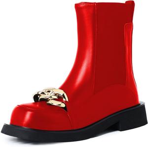 Женские ботильоны YDN с эластичной платформой, круглым носком и цепочкой, на плоском каблуке, на широкую голень, повседневная обувь для ходьбы, размеры 4-15 US, Red