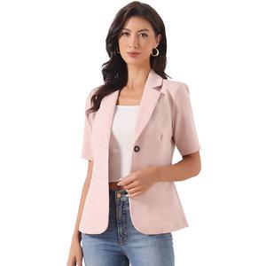 Блейзер женский короткий рукав с лацканами и карманами Inspire Chic, Pink
