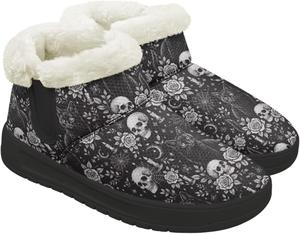 Женские зимние снежные ботинки на открытом воздухе с широким носком, теплой меховой подкладкой, модные ботинки средней высоты с противоскользящей подошвой Chririnla, Candle Skull Print