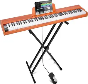 Синтезатор Fesley FEP300X с полувзвешенными клавишами, 88 клавиш с подставкой - коричневый