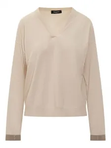Свитер с V-образным вырезом и декорированными манжетами Fabiana Filippi, нейтральный