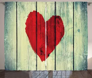 Штора в деревенском стиле ABAKUHAUS, деревянная стена в форме сердца, присборенная штора из тесьмы для спальни с петлями и крючками, 280 x 175 см, цвет красно-светло-зеленый Abakuhaus