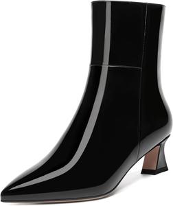 Женские ультрамодные уличные ботинки NUMALEO с острым носком, молнией, лакированной поверхностью, массивным низким каблуком и голенищем до щиколотки, каблук 5 см, Black