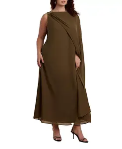 Женское платье-макси Plus Size с металлическими деталями и пелериной Eloquii, загар/бежевый