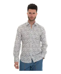 Фантазийная хлопковая рубашка с длинными рукавами Canali, серый