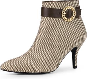 Женские ботильоны Allegra K с пряжкой, клетчатые с острым каблуком и узором «гусиная лапка»