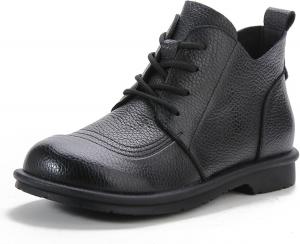 Женские кожаные ботинки Myallfeet с шнуровкой, плоской подошвой, боковой молнией, ретро-британского стиля, с круглым носком, мягкой подошвой, повседневные, противоскользящие, Black