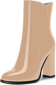 Женские лакированные ботильоны NUMALEO на молнии с круглым носком, сексуальные, для вечеринок, с высоким каблуком 4 дюйма, Beige
