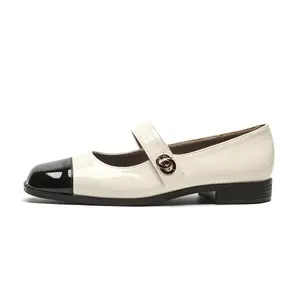 QITUMAUL Туфли Мэри Джейн с массивным каблуком 2 см женские абрикос, цвет Apricot[Heel Height 2cm]