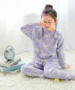 Детская пушистая флисовая пижама с длинным рукавом, домашняя одежда, коллекция осень/зима 2025 Devirock, цвет 009-Ribbon-G Blue