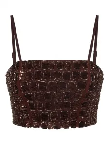 Топ из тюля с эффектом крокодиловой кожи Elisabetta Franchi, коричневый