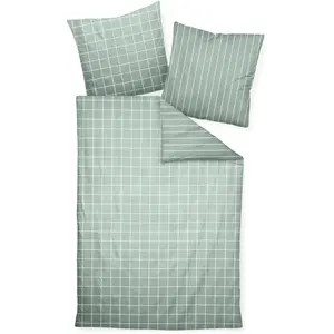 Двустороннее постельное белье Janine «модернклассик 39025», на молнии, 100% хлопок, в клетку и полоску, цвет salbeigrün