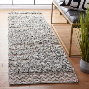 Ковер-дорожка SAFAVIEH, 69 x 244 см, Natura Collection, Ivory & Black, ручная работа из шерсти, идеально для помещений с высокой проходимостью в гостиной, спальне (NAT720Z)