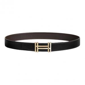 Кожаные ремни мужские Black/Ebeena ширина 3,2 см HERMES, черный/Ebeena