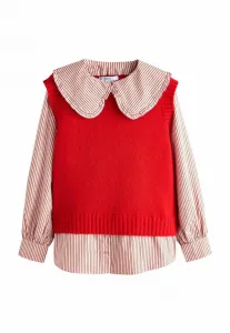 Джемпер стандартного кроя с воротником-рюшами Next, Red Pinstripe