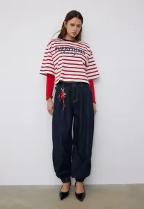 Футболка с коротким рукавом в полоску с принтом Stradivarius, Red