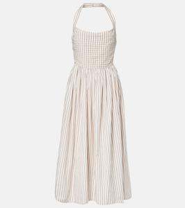 Платье миди из хлопка в полоску с халтерне Markarian, Burgundy Stripe