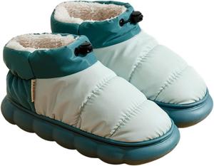 Тапочки-сапожки для женщин и мужчин, пушистые стеганые тапочки, теплые мягкие с флисовой подкладкой, домашние тапочки для улицы и дома, ботильоны до щиколотки, водонепроницаемые, с нескользящей подошвой, зимние снежные сапоги Generic, Green