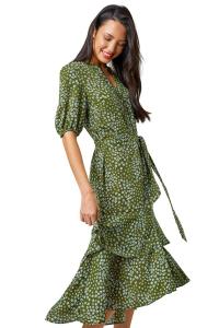 Платье миди с цветочным принтом и оборкой по подолу Roman, коричневый