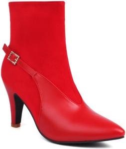 Женские модные ботильоны Aflngle на высоком каблуке-стилет, с острым носком, комбинированные, с боковой молнией и ремешком с пряжкой, короткие, удобные, без застежки, для свадеб и вечеринок, Red