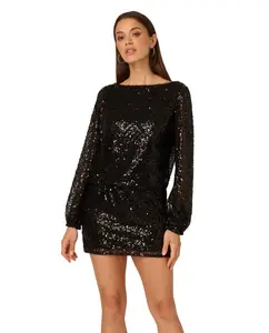 Короткое платье с пайетками и длинным рукавом Adrianna Papell, черный