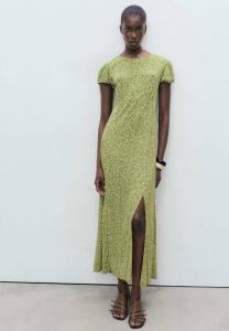 Платье Mango LONG FLORAL WITH OPENING, Green